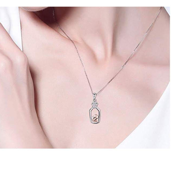LOVE in a BOTTLE S925 Sterling Silver Necklace - Picture 2 of 5